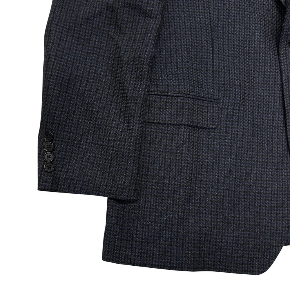 Lauren Ralph Lauren Mens 44L Blue Black Wool Micro Check Blazer Sport Coat